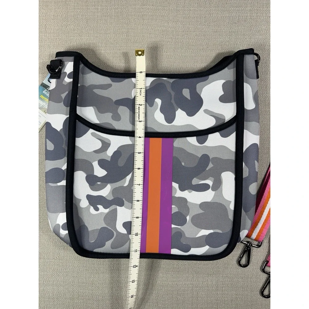 Neoprene Camo Crossbody Stripe Webbing Stripe Pink Orange Gray - NEW With Tag